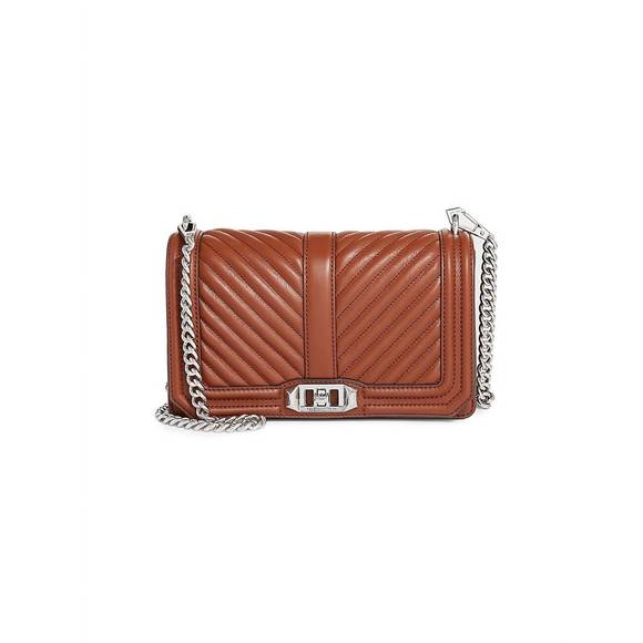 NEW REBECCA MINKOFF chevron quilted jumbo love crosbody large in dark luggage - Picture 1 of 3